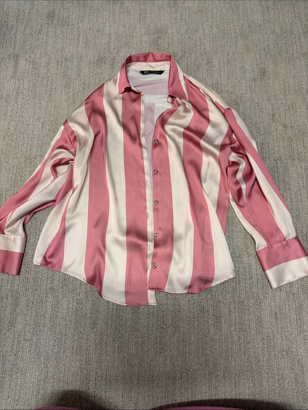 Zara Pink and White Striped Button-Down Shirt